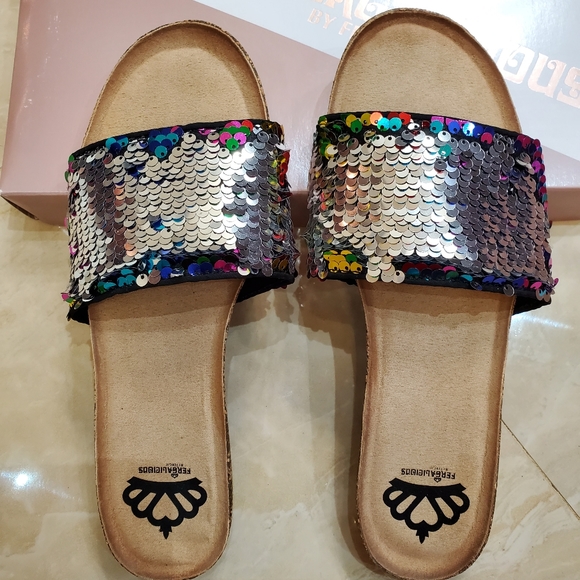 FERGALICIOUS by Fergie Miranda Rainbow Sequin Slide Sandals - Picture 3 of 7